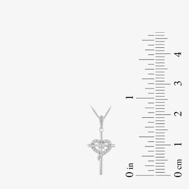 Womens 1/6 CT. T.W. Lab Grown White Diamond Sterling Silver Cross Heart 18 Inch Pendant Necklace