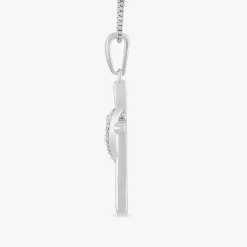 Womens 1/6 CT. T.W. Lab Grown White Diamond Sterling Silver Cross Heart 18 Inch Pendant Necklace