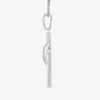 Womens 1/6 CT. T.W. Lab Grown White Diamond Sterling Silver Cross Heart 18 Inch Pendant Necklace