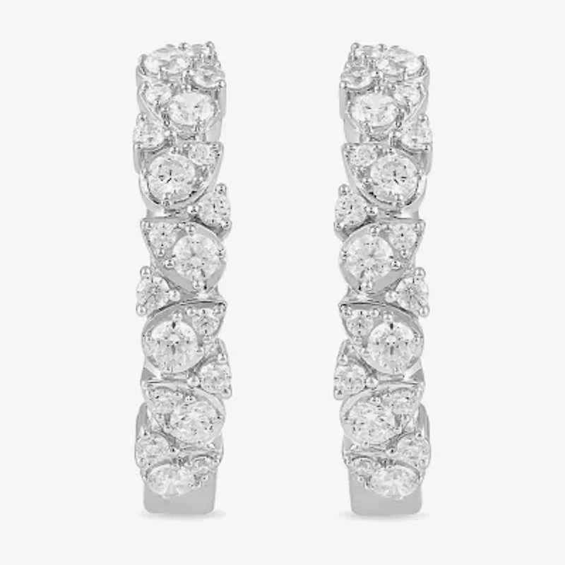 Womens 1 CT. T.W. Lab Grown White Diamond Sterling Silver 24.8mm Hoop Earrings