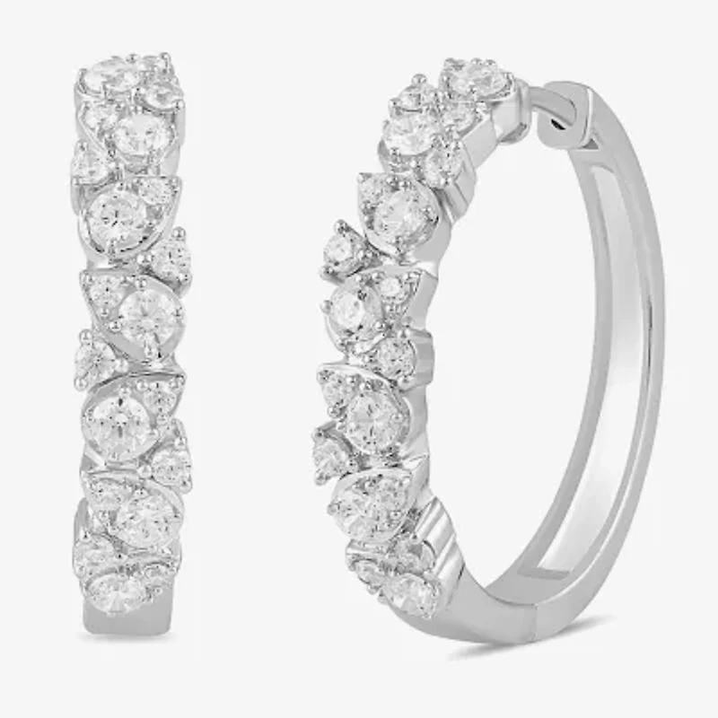 Womens 1 CT. T.W. Lab Grown White Diamond Sterling Silver 24.8mm Hoop Earrings
