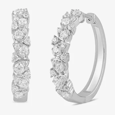 Womens 1 CT. T.W. Lab Grown White Diamond Sterling Silver 24.8mm Hoop Earrings