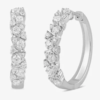 Womens 1 CT. T.W. Lab Grown White Diamond Sterling Silver 24.8mm Hoop Earrings