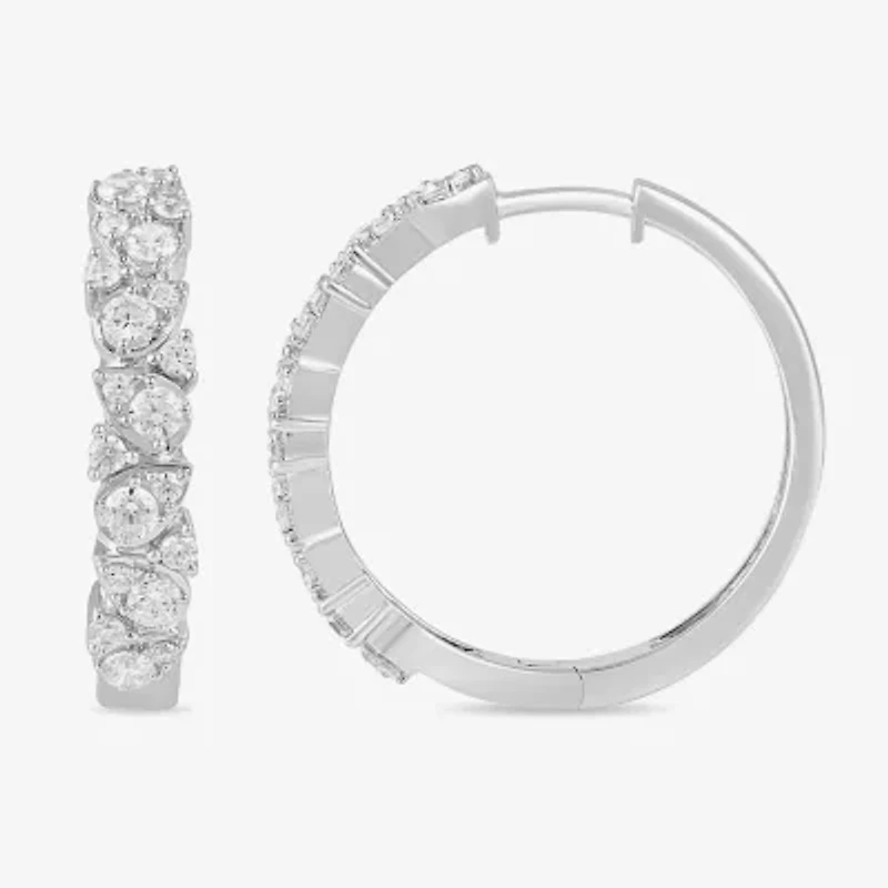 Womens 1 CT. T.W. Lab Grown White Diamond Sterling Silver 24.8mm Hoop Earrings