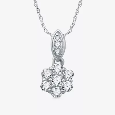 Diamond Blossom Womens 1/4 CT. T.W. Lab Grown White Diamond Sterling Silver Flower 18 Inch Pendant Necklace