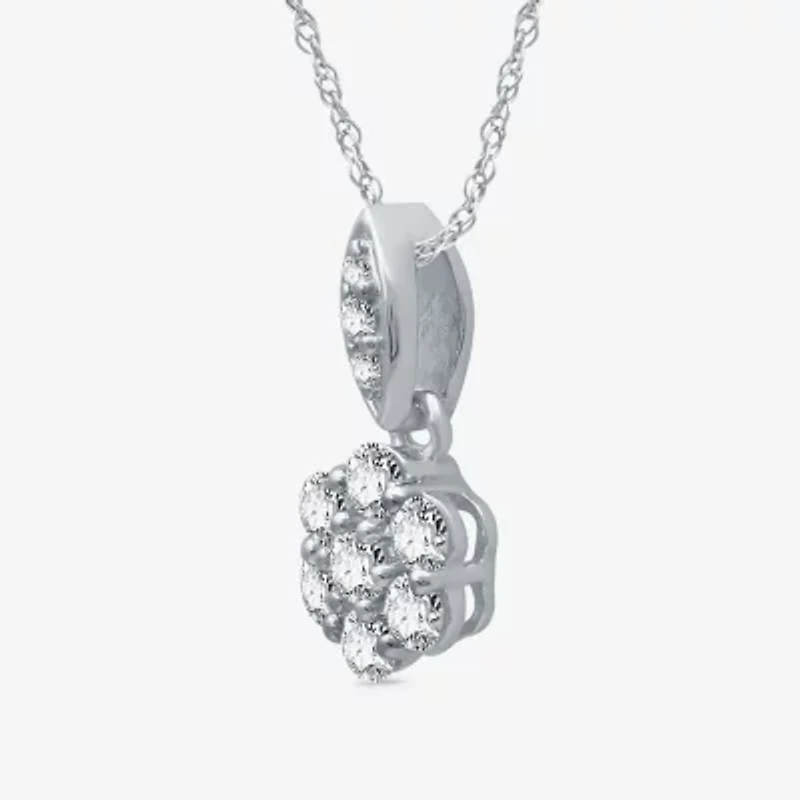 Diamond Blossom Womens 1/4 CT. T.W. Lab Grown White Diamond Sterling Silver Flower 18 Inch Pendant Necklace