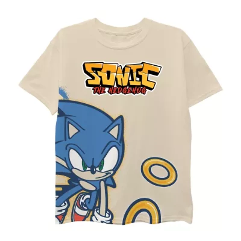 Little & Big Kid Boys Crew Neck Short Sleeve Regular Fit Sonic the Hedgehog Graphic T-Shirt