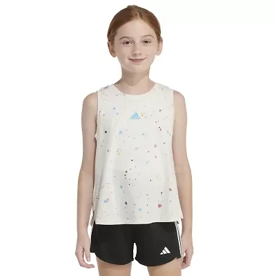 adidas Big Kid Girls Crew Neck Embroidered Sleeveless Active Tank Top