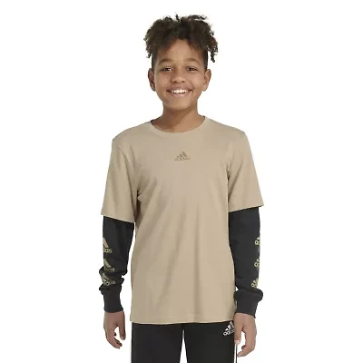 adidas Big Kid Boys Crew Neck Long Sleeve Active T-Shirt