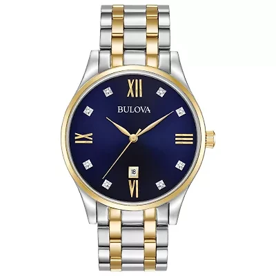 Bulova Classic Mens Two Tone Stainless Steel Bracelet Watch 98d130