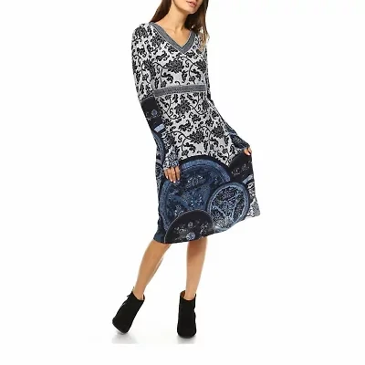 White Mark Naarah Womens Long Sleeve Embroidered Sweater Dress