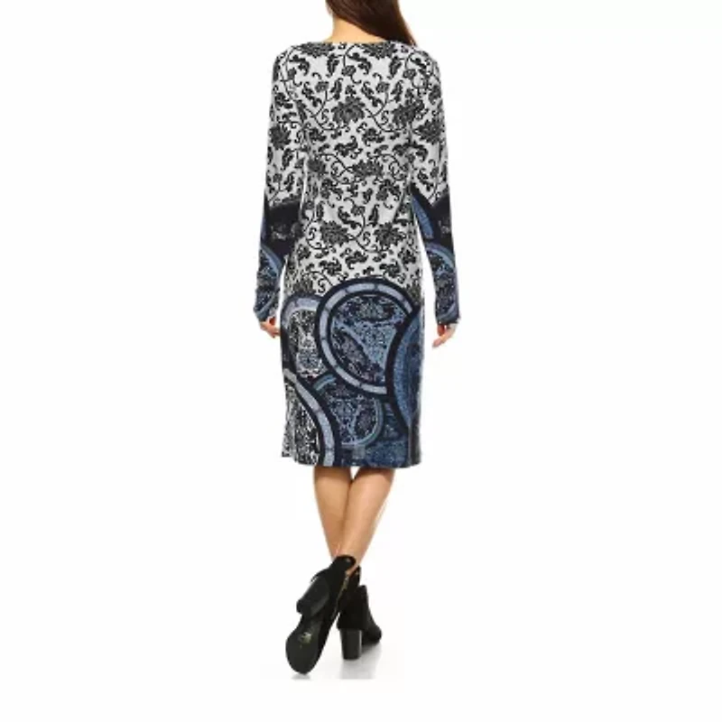 White Mark Naarah Womens Long Sleeve Embroidered Sweater Dress