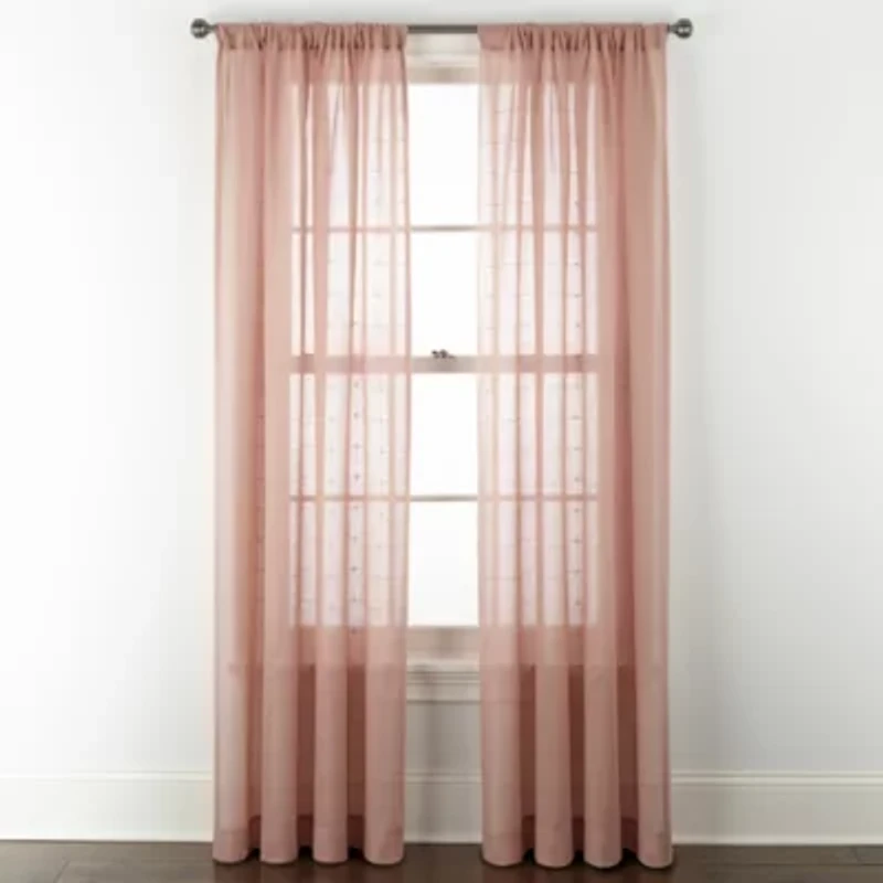 Linden Street Sycamore Rod Pocket Embroidered Sheer Single Curtain Panel
