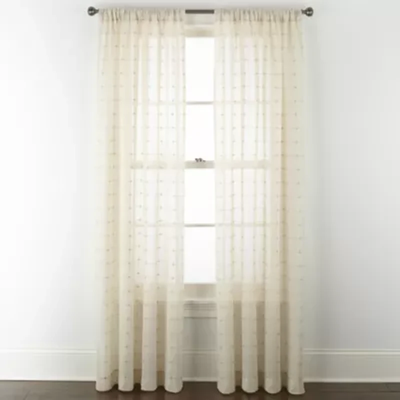 Linden Street Sycamore Rod Pocket Embroidered Sheer Single Curtain Panel