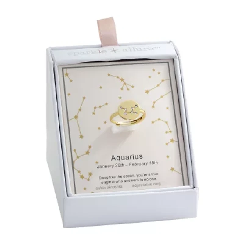 Sparkle Allure Zodiac Womens 2.5MM Cubic Zirconia 14K Gold Over Brass Round Band