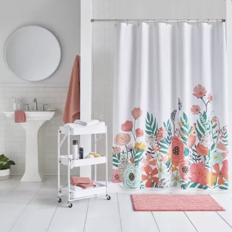 Home Expressions Floral Border Shower Curtain