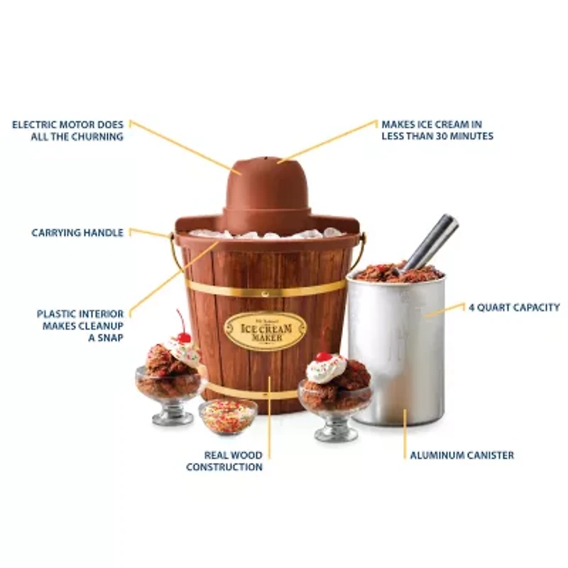 Nostalgia 4-Quart Wood Bucket Ice Cream Maker