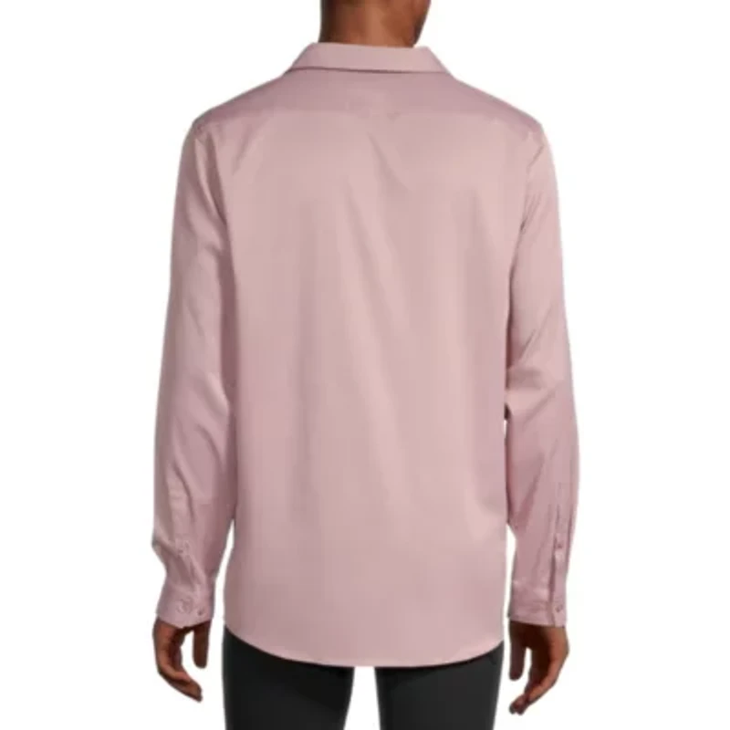 J. Ferrar Satin Mens Long Sleeve Slim Fit Button-Down Shirt
