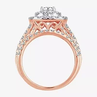 Womens 2 CT. T.W. Natural White Diamond 10K Rose Gold Cushion Halo Bridal Set