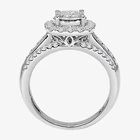 (I / SI2) Womens 1 CT. T.W. Lab Grown White Diamond 10K or 14K Gold Cushion Side Stone Halo Engagement Ring