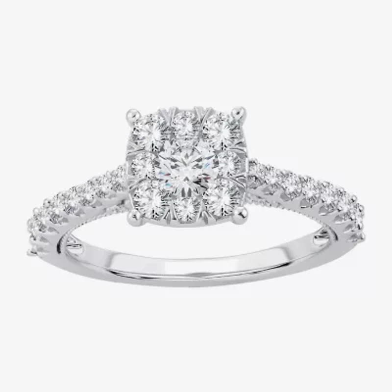 Womens 1 CT. T.W. Natural White Diamond 14K Gold Cushion Side Stone Halo Engagement Ring