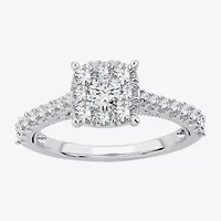 Womens 1 CT. T.W. Natural White Diamond 14K Gold Cushion Side Stone Halo Engagement Ring