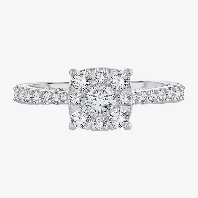 Womens 1 CT. T.W. Natural White Diamond 14K Gold Cushion Side Stone Halo Engagement Ring