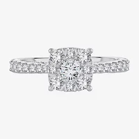Womens 1 CT. T.W. Natural White Diamond 14K Gold Cushion Side Stone Halo Engagement Ring
