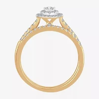 Womens 1/2 CT.T.W. Natural Diamond 10K or 14K Gold Pear Side Stone Halo Bridal Set