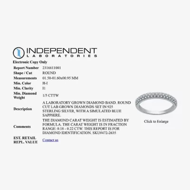 I Said Yes (H-I / I1) Womens 1/5 CT. Lab Grown White Diamond Sterling Silver Anniversary Wedding Band
