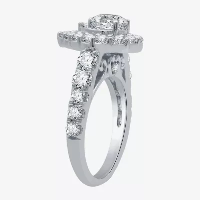 (H-I / I1) Womens 4 CT. T.W. Lab Grown White Diamond 10K Gold Pear Side Stone Halo Bridal Set