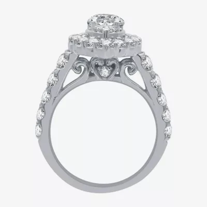(H-I / I1) Womens 4 CT. T.W. Lab Grown White Diamond 10K Gold Pear Side Stone Halo Bridal Set