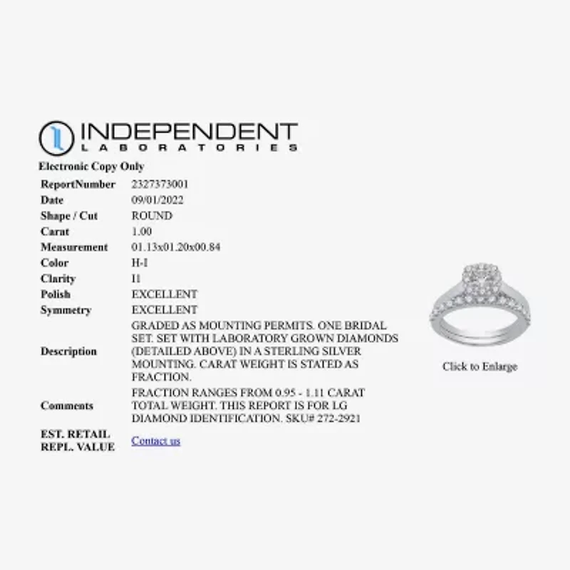 (H-I / I1) I Said Yes Womens 1 CT. T.W. Lab Grown White Diamond Sterling Silver or 14K Gold Over Silver Cushion Halo Bridal Set