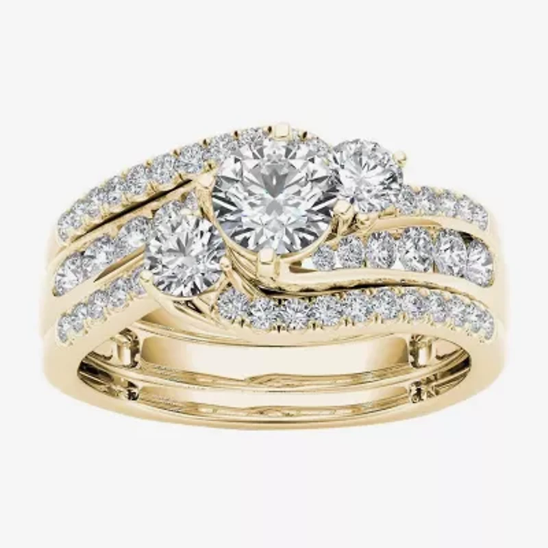 Love Lives Forever Womens /4 CT. T.W. Natural White Diamond 14K Gold Round 3-Stone Bypass Bridal Set