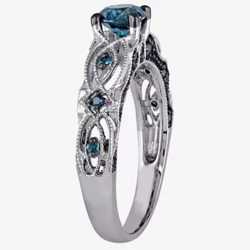Womens 3/4 CT. T.W. Natural Blue Diamond 10K Gold Round Engagement Ring