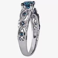 Womens 3/4 CT. T.W. Natural Blue Diamond 10K Gold Round Engagement Ring