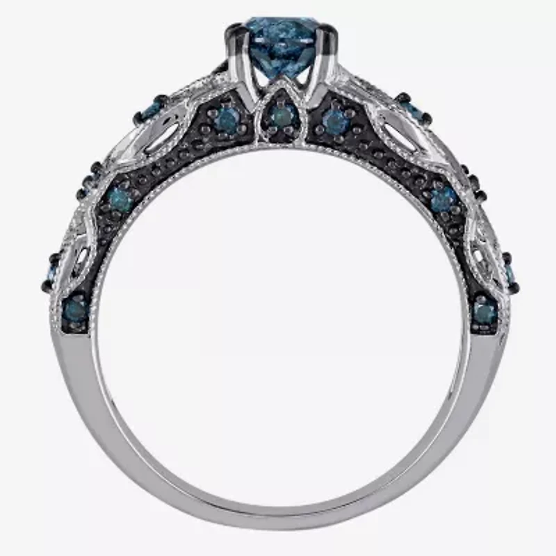 Womens 3/4 CT. T.W. Natural Blue Diamond 10K Gold Round Engagement Ring