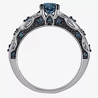 Womens 3/4 CT. T.W. Natural Blue Diamond 10K Gold Round Engagement Ring