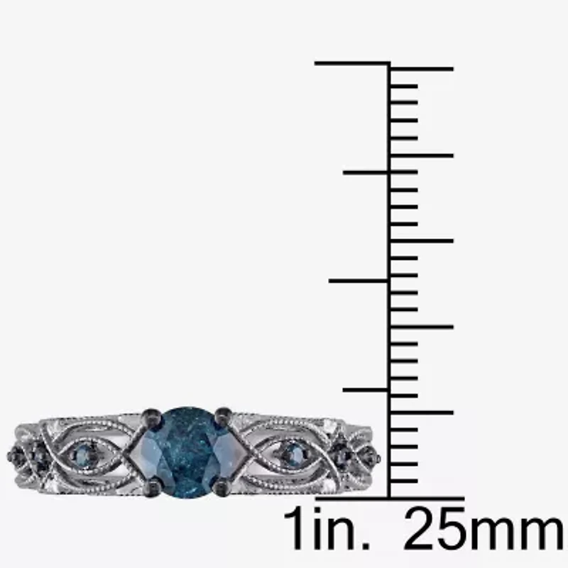 Womens 3/4 CT. T.W. Natural Blue Diamond 10K Gold Round Engagement Ring