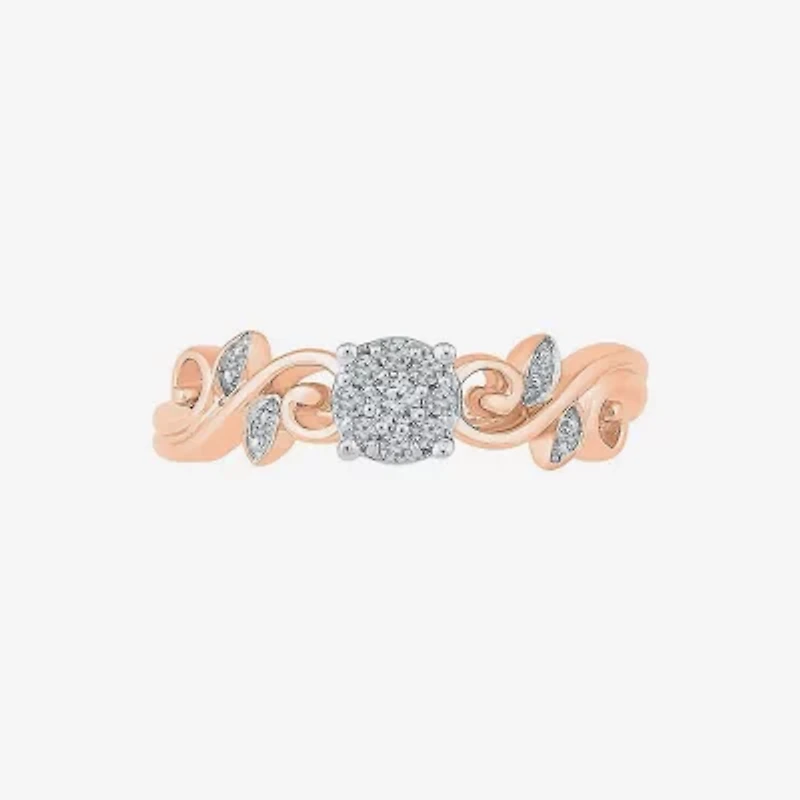 Promise My Love Womens Diamond Accent Natural White 10K Rose Gold Round Halo Ring