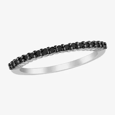 Midnight Black Womens 2MM 1/5 CT. Natural Diamond Sterling Silver Wedding Band
