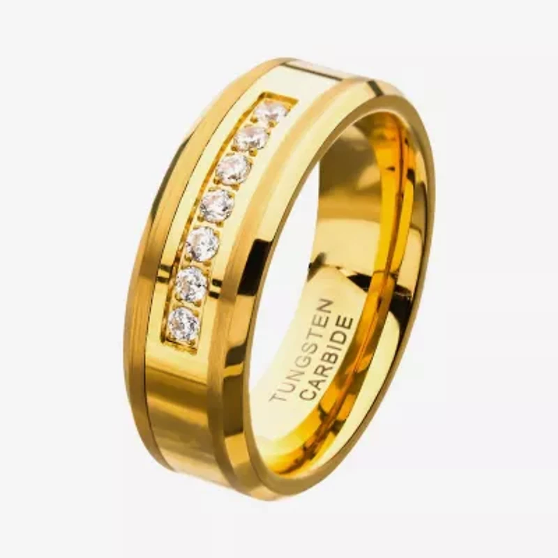Mens 8MM Cubic Zirconia Tungsten Hypoallergenic Wedding Band