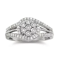 Diamond Blossom 1/3 CT.T.W. Natural Cluster Sterling SIlver Orbit Ring