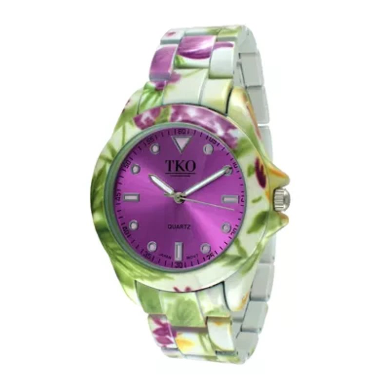 TKO ORLOGI Womens Green Floral Print Bracelet Watch
