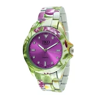 TKO ORLOGI Womens Green Floral Print Bracelet Watch