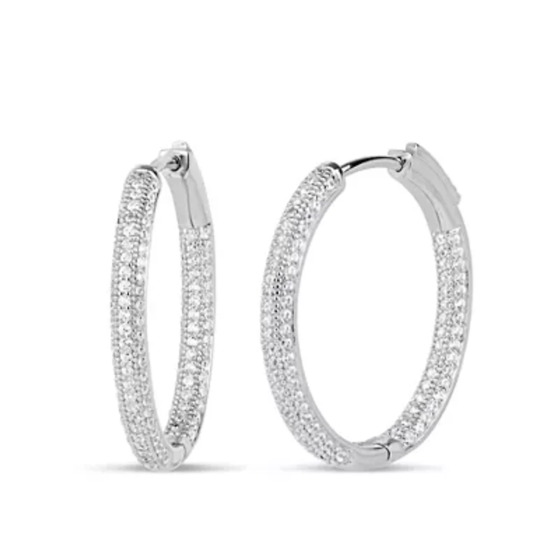 Womens 2 1/2 CT. T.W. Cubic Zirconia Sterling Silver 28mm Curved Hoop Earrings