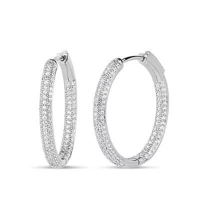 Womens 2 1/2 CT. T.W. Cubic Zirconia Sterling Silver 28mm Curved Hoop Earrings