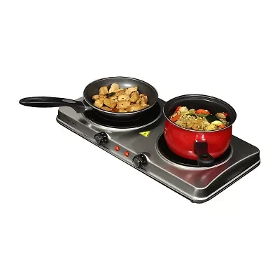 MegaChef Portable 2-Burner Sleek Steel Hot Plate With Temperature Control Electric Burner