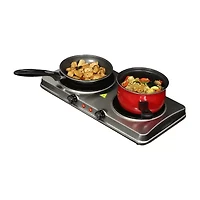 MegaChef Portable 2-Burner Sleek Steel Hot Plate With Temperature Control Electric Burner
