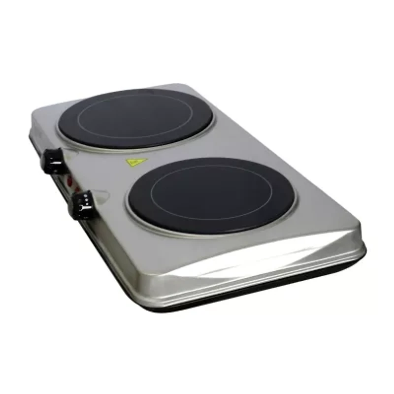 MegaChef Portable 2-Burner Sleek Steel Hot Plate With Temperature Control Electric Burner